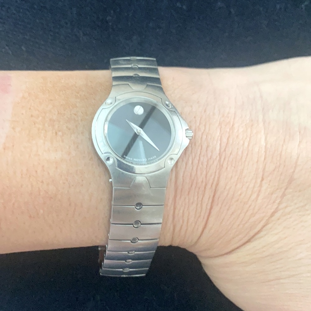 This women’s movado sports edition Swiss made watch is all stainless steel